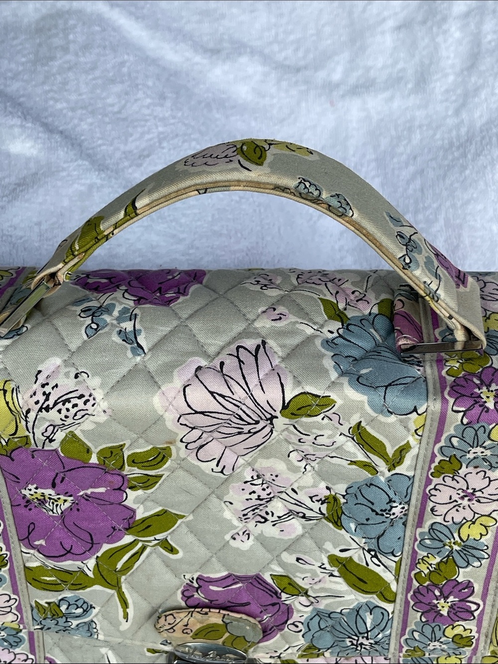 Vera Bradley Quilted Floral Laptop Satchel in Beige, Purple & Blue - Picture 3 of 10